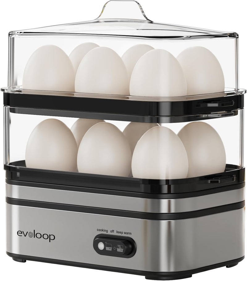 evoloop Rapid Egg Cooker Electric 12 Eggs Capacity, Soft, Medium, Hard Boiled, Poached, Omelet Maker Egg Poacher & Vegetable Steamer, BPA Free Tray - Image 1